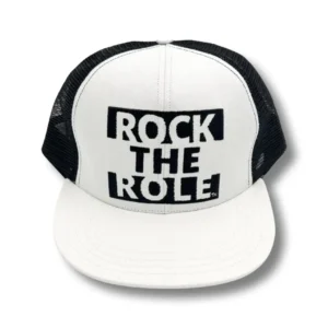 Rock the Role Printed on a White and Black Baseball Cap